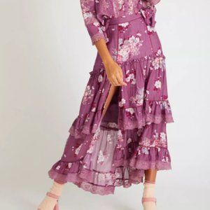 LoveShackFancy Florita Midi Skirt Merlot Dusk